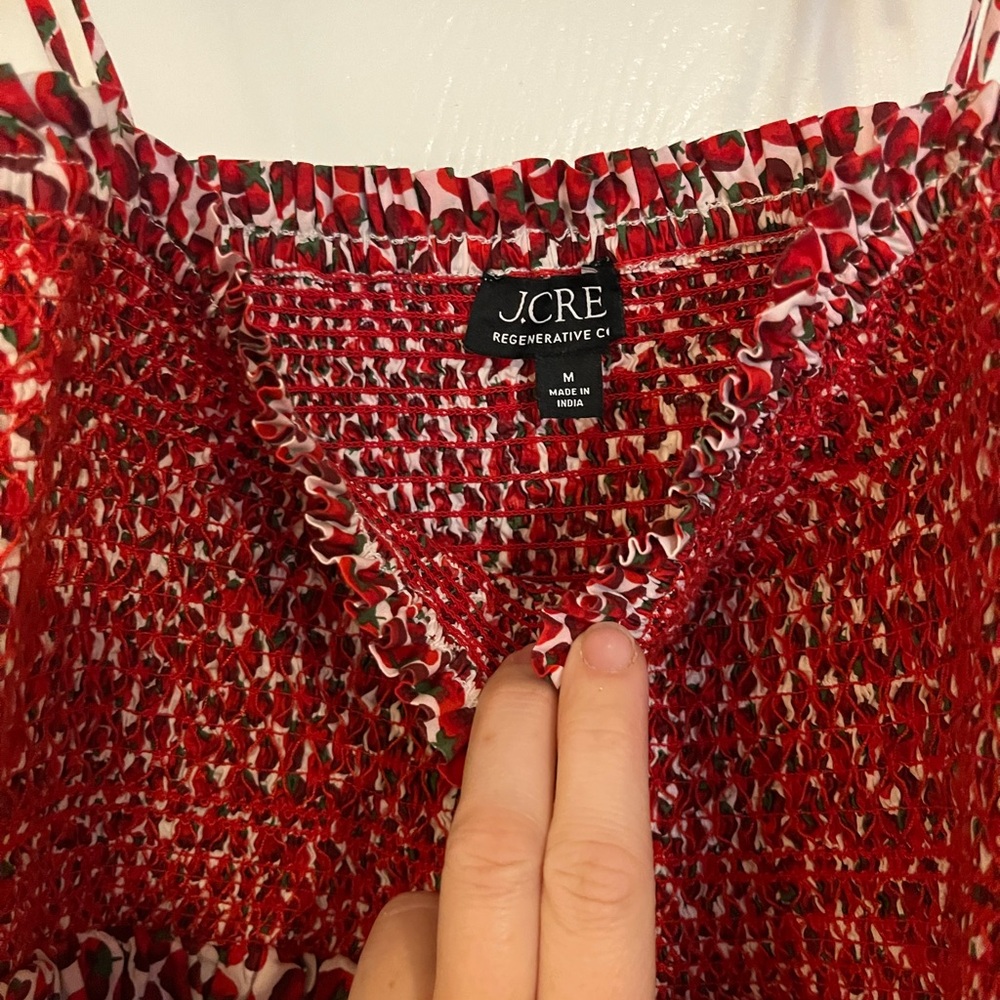 J. Crew Strawberry Smocked Midi Dress with Tie Shoulders - Picture 5 of 6